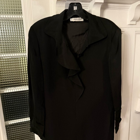 Giorgio Armani Italy Solid Black Dress Ruffle V-Neck Back Zip Size US 6 EU 40 - Picture 11 of 11